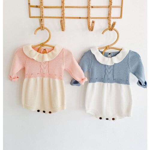 Newborn Baby Clothes Long Sleeve Autumn Knitted Baby Romper Ruffle Infant Girl Romper Cotton Toddler Jumpsuit Onesie Overalls
