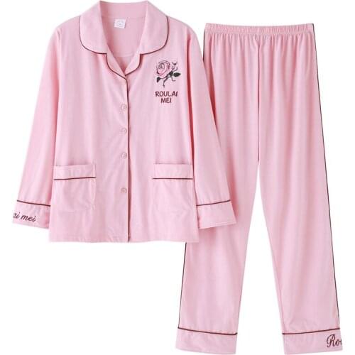 Autumn Womens Pajamas Knitted Cotton Women Pajama Set Long Sleeve Plus Size Pyjamas Women Homewear Clothes Sleepwear Nightwear