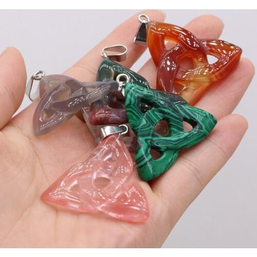 2021 New Natural Semi-precious Stone Pendant Crystal Agates Malachite Charms DIY For Making Necklace Jewelry Findings 32x35mm