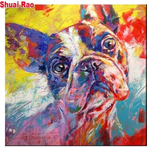Full square round diamond painting French Bulldog 3d wall stickers diamond mosaic rhinestone cute pet animal diy wall decoration
