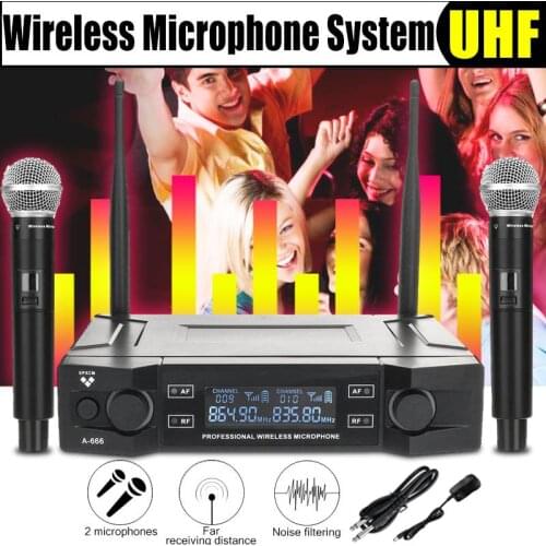 Professional UHF Wireless Microphone System XLR Dual Channel Automatic Handheld Microphone with 100M Receive for Kraoke Speech