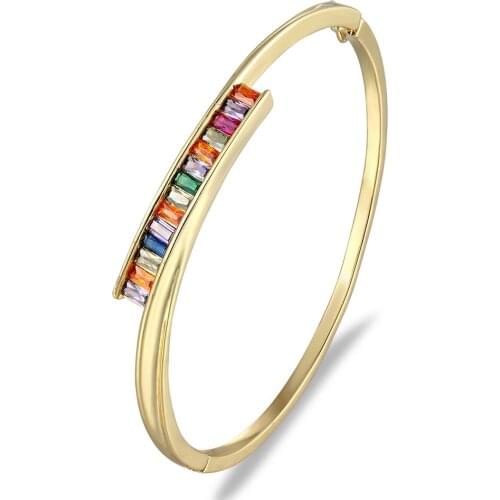 Simple Design Colorful Cubic Zirconia Opening Bracelets & Bangles Copper Cuff Bracelet Pulseiras Women Jewelry For Engagement