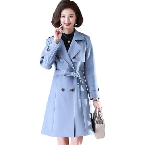 Plus size Middle-aged Womens Trench Spring Autumn Double-breasted Long Trench Coat Noble Ladies Casual Outerwear Office Clothing
