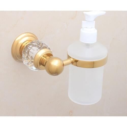 Luxury Crystal brass Wall Mounted Liquid Soap Dispenser With Gold Finish+Frosted Glass Container/bottle Bathroom products--MD790