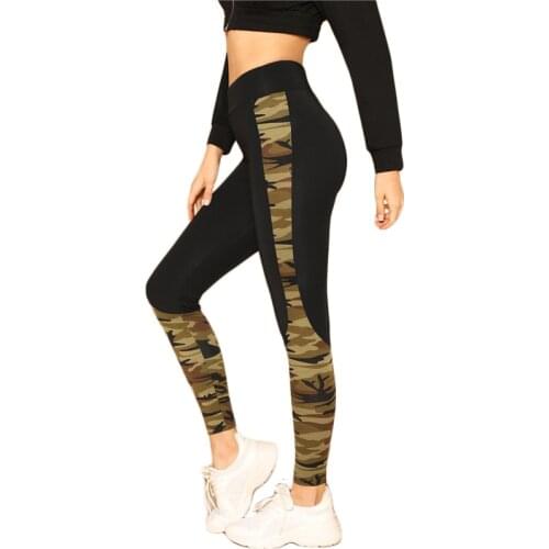 SVOKOR Printed Sexy Leggings Camouflage Patchwork Pants Push Up High Waist Leggings Female Workout Running Pants