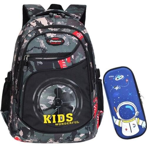 Anime School Bags For Children Kids Boys Waterproof Backpack For Teenage Camouflage Bagpack Primary Schoolbag Pencil Bag Set Sac