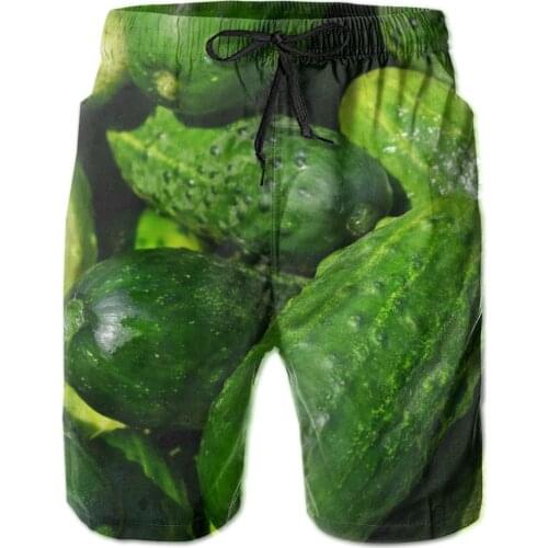 Summer Men Beach Shorts Breathable Quick Dry Funny Novelty Sausage Party,Food Full Printed Loose Cucumbers Male Shorts