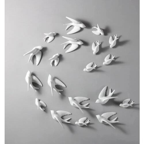 Cute White European Style 3D Ceramic Bird Mural Popular Wall Hanging Decoration Crafts Indoor Wall Pendant Home