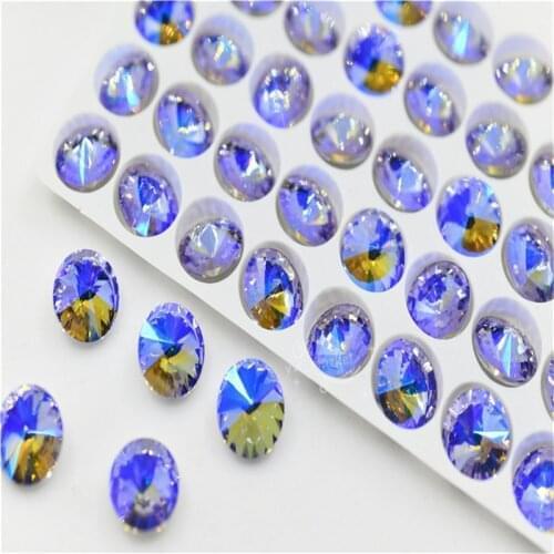 10mm 12mm 14mm 16mm 18mm RIVOLI Crystal Purple AB POINTED BACK Rhinestones Round Glass Crystal Strass Stone Jewelry Making