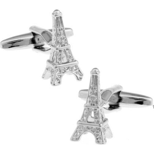 Factory Price Retail Mens Cufflinks Brass Material Silvery white Color Tower Pagoda Design Cuff Links Free Shipping