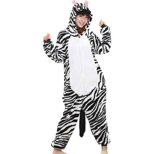 Zebra Kigurumis Women Onesie Animal Pajama Funny Adult Party Suit Flannel Loose Warm Sleepsuit Cartoon Jumpsuit Girl Outfit