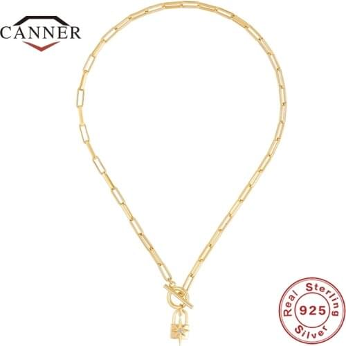 CANNER Real 925 Sterling Silver Simple CZ Zircon Key Star Fashion Necklace For Women Clavicle Chain Necklaces Jewelry Collares