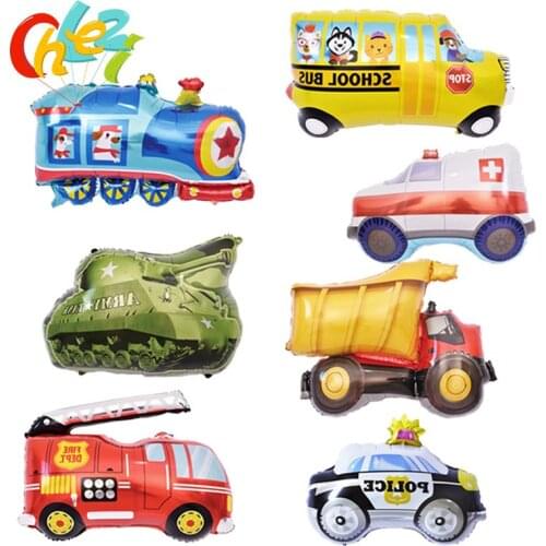 1pcs Baby Shower Tanks trucks trains fire trucks school bus birthday party decoration balloon Kids toys children Gift globos