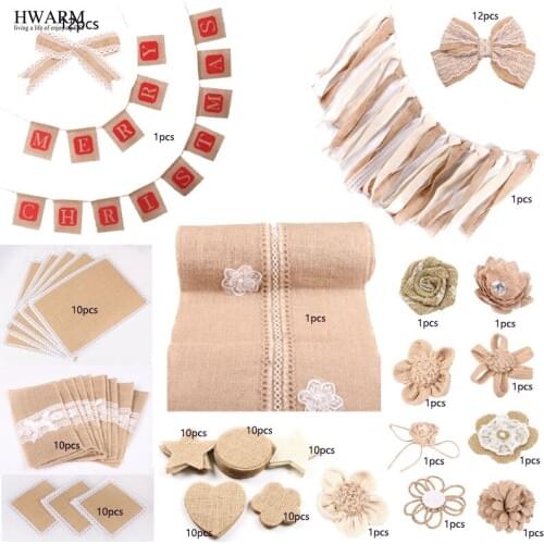 116pcs lace fabric ribbon Christmas linen combination cushion cuppad bow knot lace knife fork Bag DIY Party decorative flowers