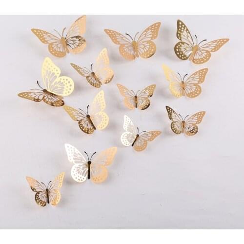 12pcs Cake Decoration 3D Hollow Butterflies Happy Birthday Cake Toppers for Birthday Cake Dessert Baby Shower Supplies