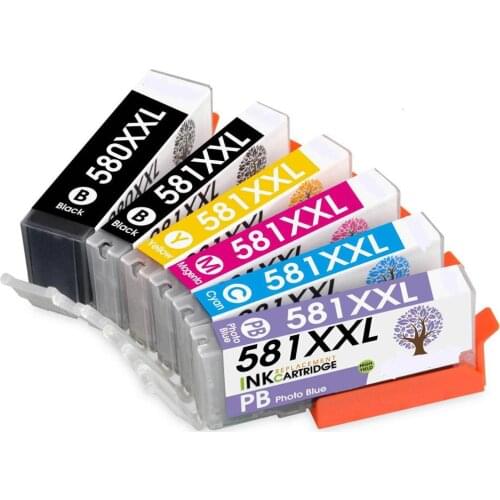6PK PGI-580/CLI-581 Compatible lnk Cartridges For Canon Pixma TR7550 TR8500 TR8550 TS6150 TS6250 PGI580 CLI581 XXL
