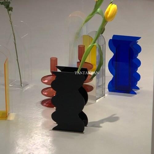 Mid Ancient Ins Style Acrylic Vase Irregular Wave Creative Blue Hydroponic Flower Arrangement Home Modern Decorative Bottle