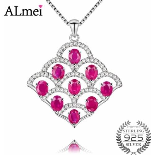 Almei Women 9pcs 0.3ct Ruby Pendant Folding Fan Shape Necklaces Large Pendants Jewelry for Wedding Engagement with Box CN020