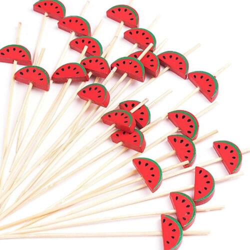 Free Shipping - Party Suppliers Disposable Tableware, 120mm Cocktail Red Watermelon Bamboo Pick Fruit Skewer, 100/Pack