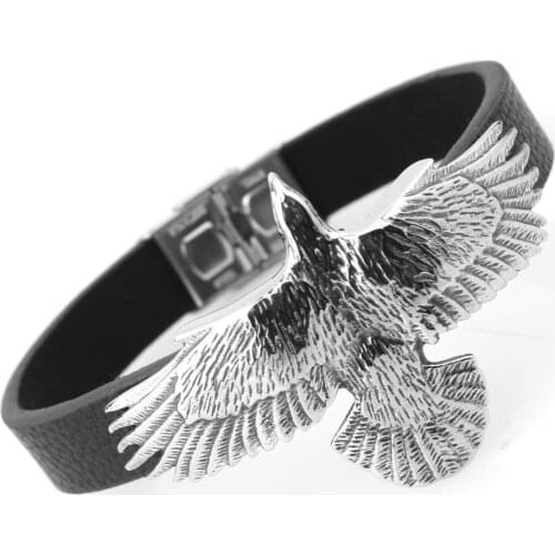 Fashion Leather Wing Eagle Bracelet Kazakh Totems Eagle 316L Stainless Steel Bangle MenS Bracelets Jewelry Party Gifts