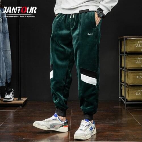 Jantour 2020 New Pants Men Autumn Winter Streetwear Casual Fashion Velour Men Pants Loose Thicken Trousers Big Size S-4XL