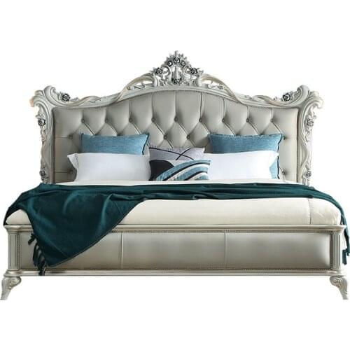 French light luxury solid wood leather double bed European simple Princess Wedding bed master bedroom furniture