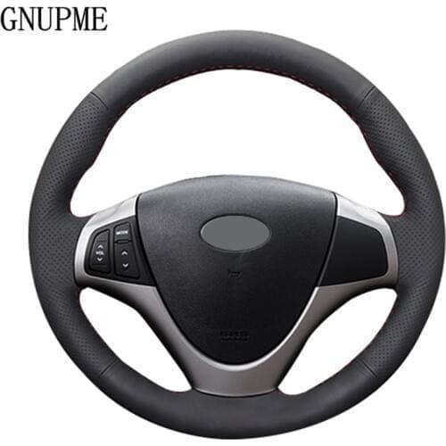 GNUPME DIY Hand-stitched Steering Cover Soft Artificial Leather Car Steering Wheel Cover for Hyundai Avante i30 2012-2018