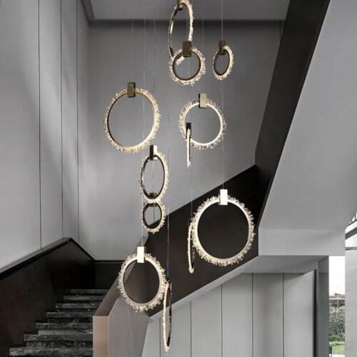 K9 Crystal Luxury LED Chandelier Rotating Staircase Postmodern Round Rings Dining Living Room Bedroom Lighting Hanging Fixtures