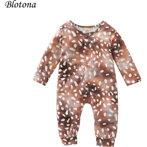 Blotona Newborn Baby Casual Long Sleeve Jumpsuit Fashion Printed Round Neck Single-breasted Romper fo Spring Autumn, 0-24Months