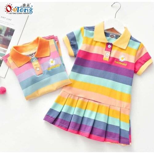 Outong Summer Casual Cotton Baby Girl Dress Polo Turn-Down Collar Little Daisy Rainbow Children Clothes For 6 Years Kids Dresses