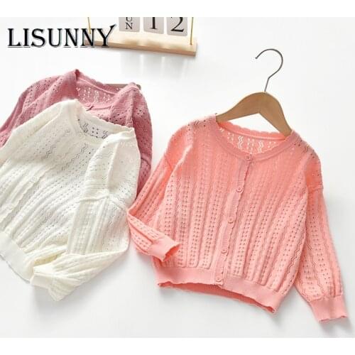 LISUNNY Girls Cardigan Knit Children Sweater Spring Knitting 2021 Baby Cotton Casual Kids Jacket Hollow Out Toddler Clothes 0-5y