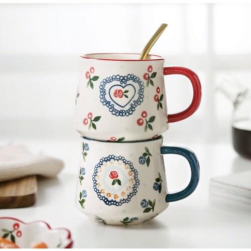 Cute Breakfast Coffee Mugs Ceramics Luxury Water Cafe Tea Milk Cups Floral Print Condensed Coffee Ceramic Cup