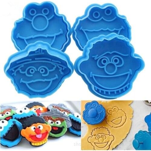 Fashion 4PCS Children Muppet Cookie Cutter Plunger Biscuit Cake Fondant Elmo Ernie Monster Cakes Decorating description 100% Bra