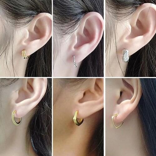 Trendy Cross Line Chain C-Type Square Twist Round Circle Hug Piercing Earrings For Women Party Shiny Sunflowers Jewelry Joyero
