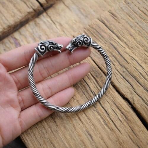 Norse Viking Dragon Head Twist Bracelets & Bangles Scandinavian Mens Jewelry