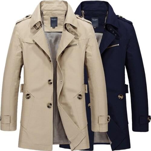 2021 Spring Autumn Trench Coat Men Jackets Casual Outwear Windbreaker Jacket Slim Lapel Long Coats Large Size 5XL