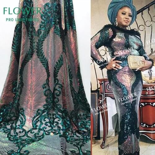 Senegal Nigerian Lace Fabric 2019 High Quality Lace With Sequins African Sequined Guipure Bride Wedding Prom Dress Lace Material