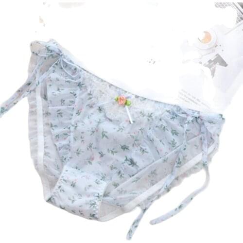 New Women Sexy lace Underwear Female Ruffle Japanese style Kawaii Beach Shorts Transparent printing Briefs Large Sizes 4XL 105KG