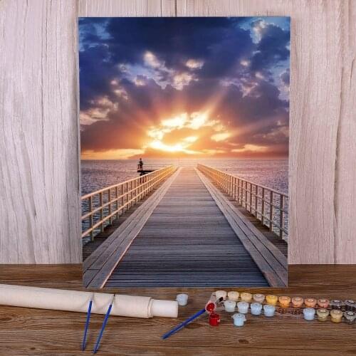 Lake Sunrise Flower Boat Painting By Numbers Kit Oil Paints 50*70 Canvas Pictures Decorative Paintings Kids Handicraft