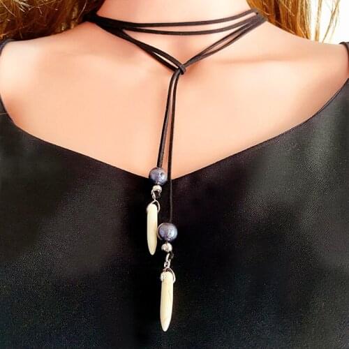 Western Cowboy Turquoise Pearl Pendant Leather Rope Necklace Bohemian Casual Hot Sale Simple Trendy Statement Necklace for Women