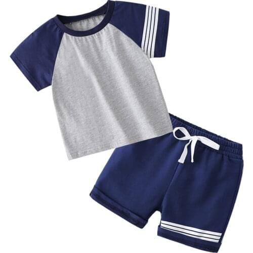 Casual Boys Summer Clothes Sets Cotton T-shirt + Shorts Kids Sweat Outfits Soft Fabric