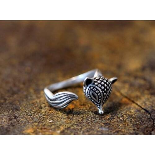 Adjustable Retro sexy Fox Ring Womens Girls Antique Silver tone cute Animal Ring fashion Jewelry gift for lady