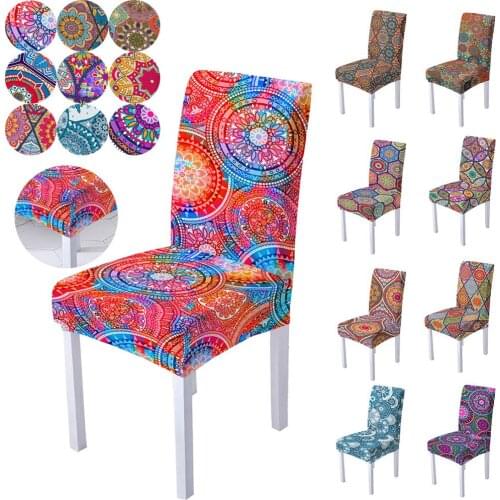 Retro Bohemian Flower Printed Elastic Chair Cover High Back Chair Protective Cover for Home Hotel Dining Seat Cover Chair Decor