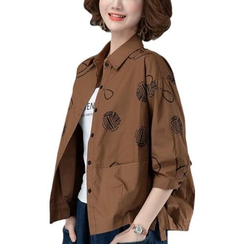 Pure cotton shirt womens spring and autumn 2021 new style womens short thin coat middle-aged mothers wear loose casual jacket