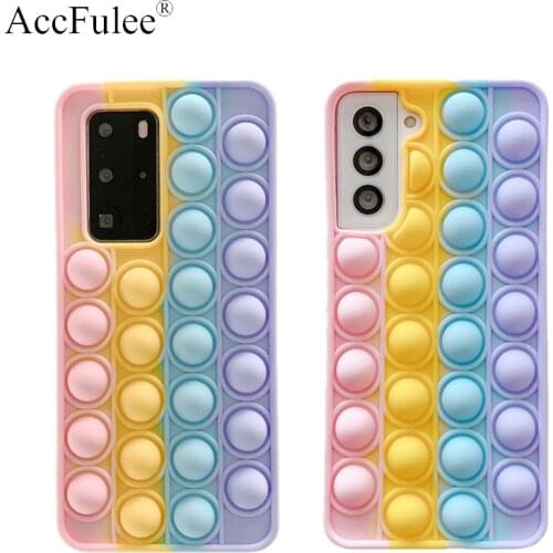 Cute Cartoon Rainbow Silicon Case For Xiaomi Redmi Note 10 9 Pro 8 Pro 7S Poco F2 F3 M2 M3 X2 X3 Reliver Stress Bubble Cover