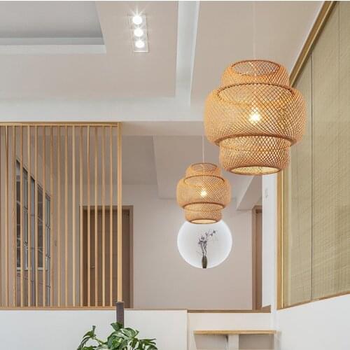 Modern environmental protection bamboo art hand woven bamboo art Japanese style chandelier restaurant bamboo lantern chandelier