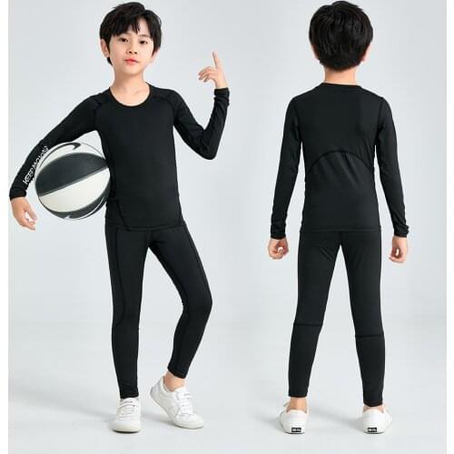 2 Piece T-Shirt + Leggings Compression Tracksuit for Children Boys Sports Running Clothing Set Basketball Training Gym Tights
