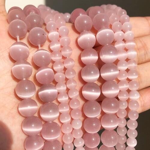 4/6/8/10mm Light Pink Color Cat Eye Opal Beads Natural Stone Glass Loose Beads for Jewelry Making DIY Bracelets Accessories 15