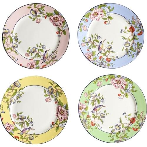 8inch high-end bone china plates British style afternoon tea dessert plate steak spaghetti plate creative bird design flat plate