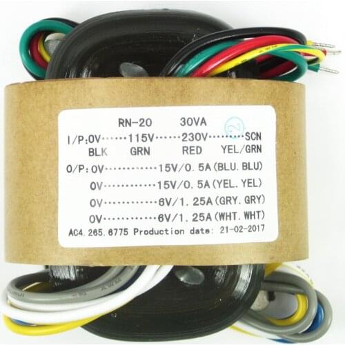 30VA Pure Copper R-core Power Transformer 30W 15VX2+6VX2 For Pre-Amp DAC Headphone Amp Audio Transformer